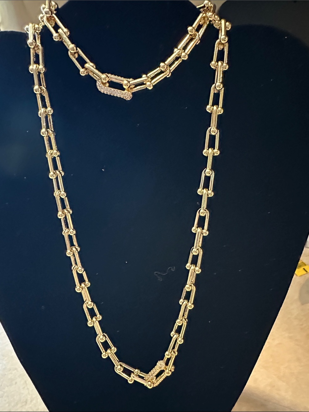 Two piece Gold tone Link Long Necklace and bracelet  Chain Set - Elegant